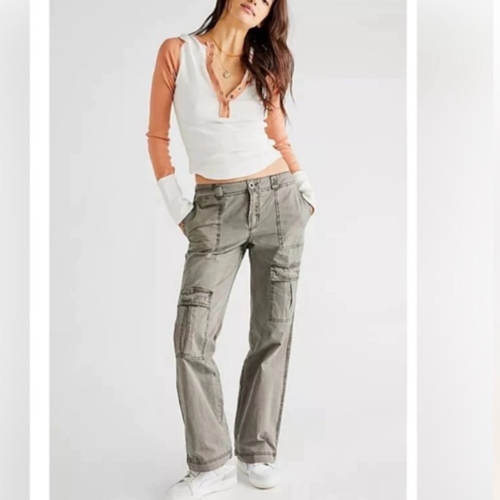 NEW Free People The Thing is Low Rise Utility Pants in Wild Truffle